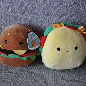 Set of 2 New 8" Squishmallow Carl Cheese Burger  & Tex Taco Canada UK Exclusive